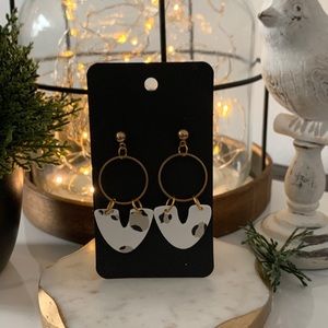 Polymer Clay- Classy White Leopard Dangle earrings Gold Studs